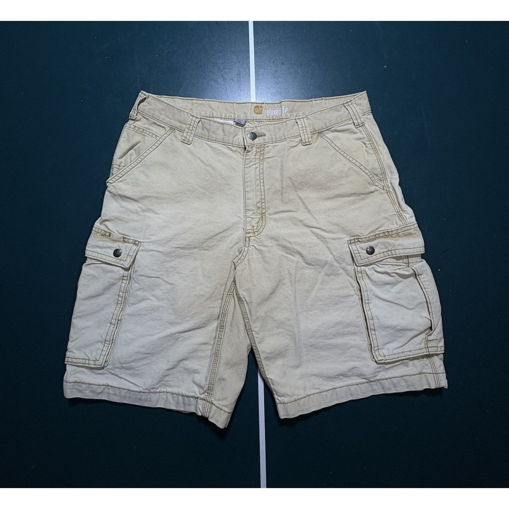 Carhartt Relaxed Fit Cotton Canvas Cargo Shorts‎ Mens 34 White Faded Pockets
